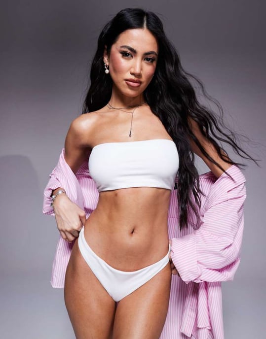 ASOS DESIGN Maya mix and match high leg thong bikini bottom in white - Image 1