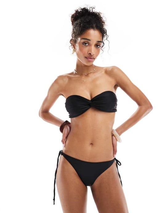 Miss Selfridge mix and match twist bandeau bikini top in black - Image 3