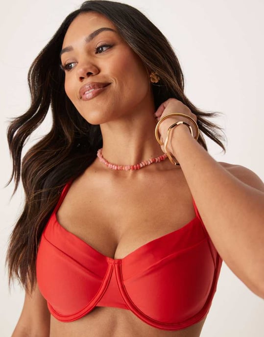 Abercrombie & Fitch curve wide strap bikini top co-ord in red - Image 4