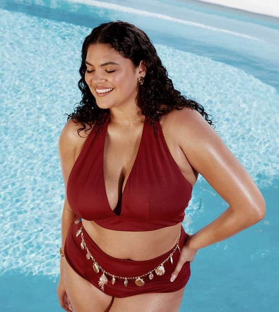 ASOS DESIGN Curve Maya mix and match sleek halter bikini top in burgundy - Image 1