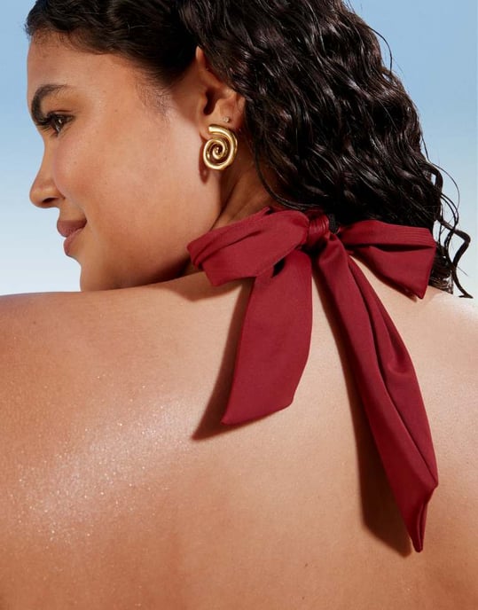 ASOS DESIGN Curve Maya mix and match sleek halter bikini top in burgundy - Image 4