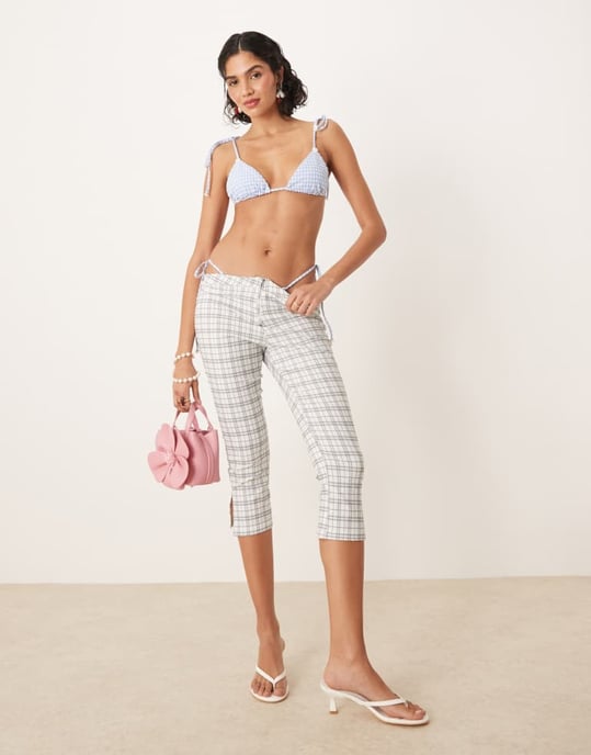 For Love & Lemons Bay bikini top co-ord in blue gingham - Image 3