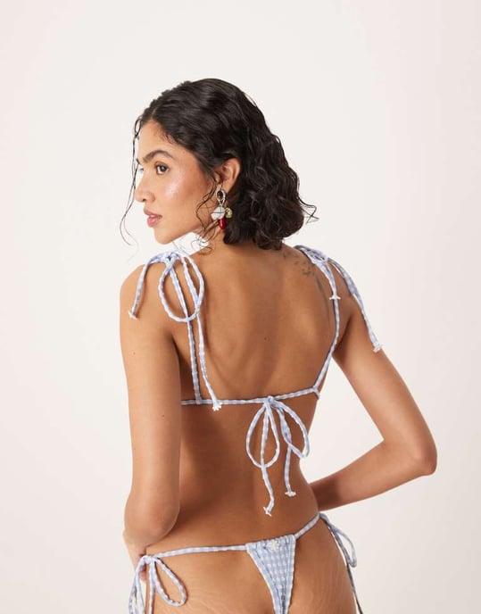 For Love & Lemons Bay bikini top co-ord in blue gingham - Image 4