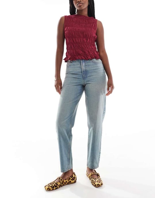 Miss Selfridge highwaist mom jean in dirty wash - Image 1