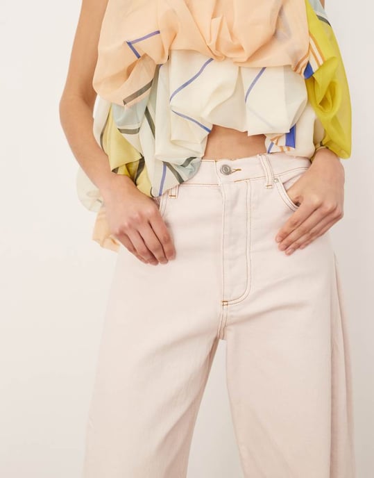 ARRANGE Eden denim barrel leg high waist jean in light pink - Image 3
