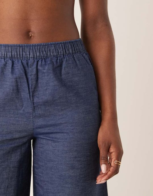 JDY embroidery detail cropped trousers in mid blue wash - Image 4