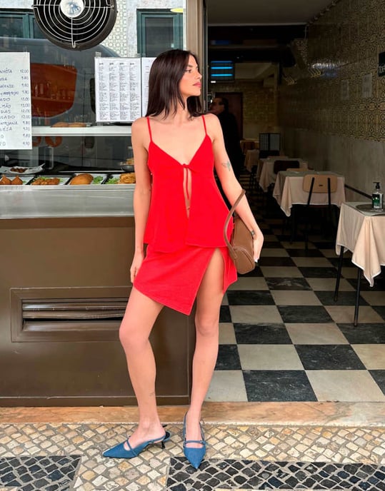 Labelrail x Barbara Ines waffle wrap mini skirt in bright red - Image 1