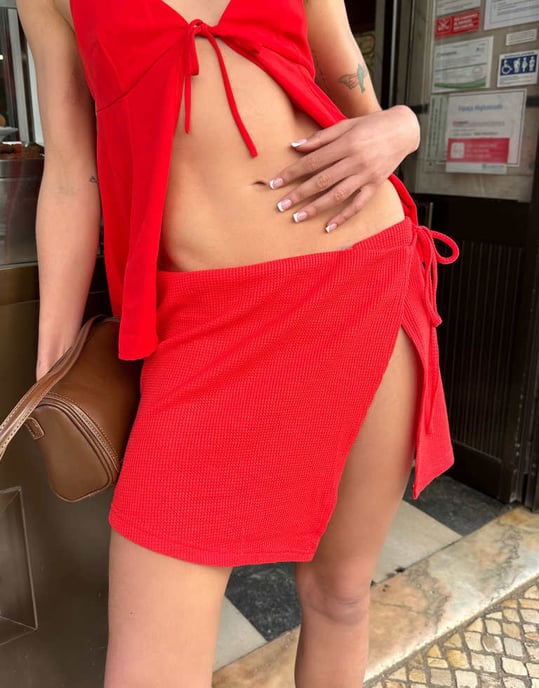 Labelrail x Barbara Ines waffle wrap mini skirt in bright red - Image 2