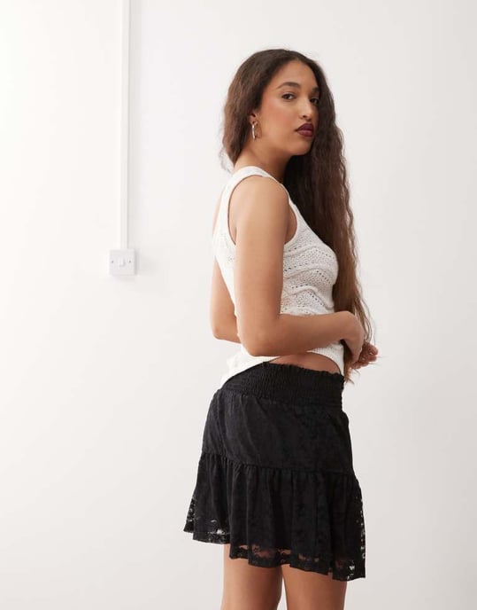 Noisy May tiered lace mini skirt in black - Image 3