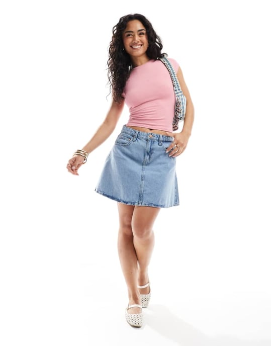 ONLY a-line denim mini skirt in light blue - Image 1