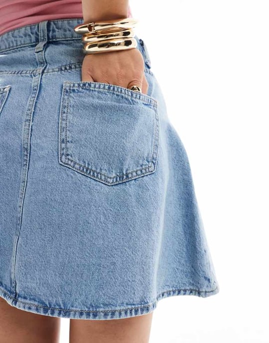 ONLY a-line denim mini skirt in light blue - Image 3