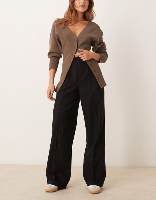 YAS high waisted front seam pintuck trouser in black - Image 1