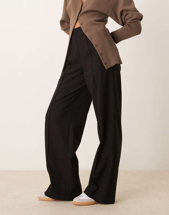 YAS high waisted front seam pintuck trouser in black - Image 3