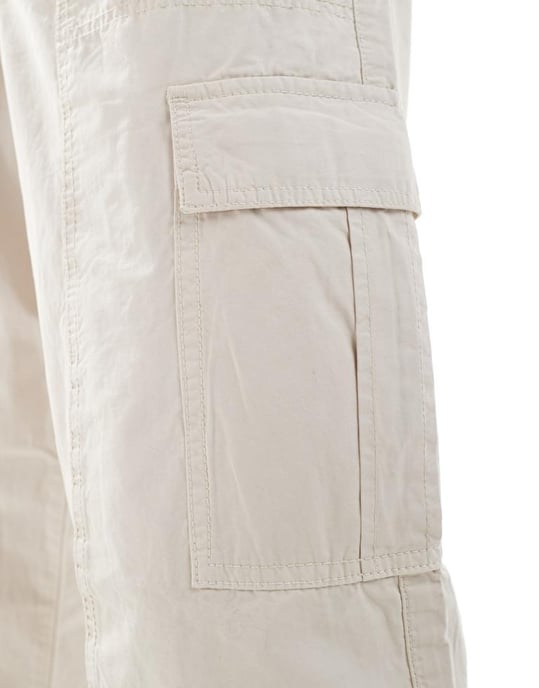 ASOS DESIGN baggy pull on cargo trousers in stone - Image 3