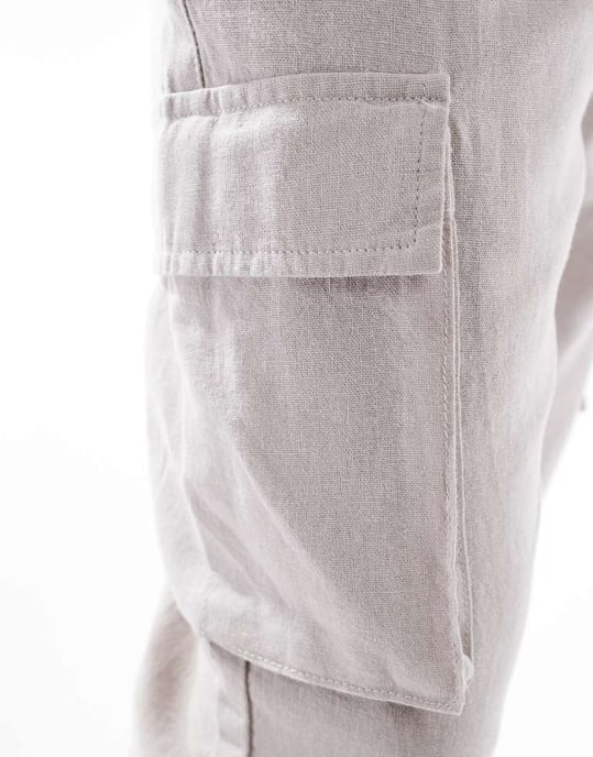 French Connection cargo pocket linen trousers in stone - Image 3