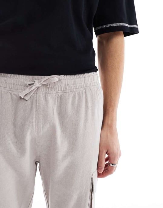 French Connection cargo pocket linen trousers in stone - Image 4