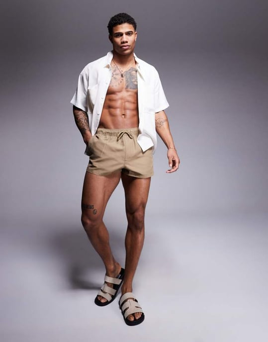 ASOS DESIGN swim shorts in super short length in stone - Image 2