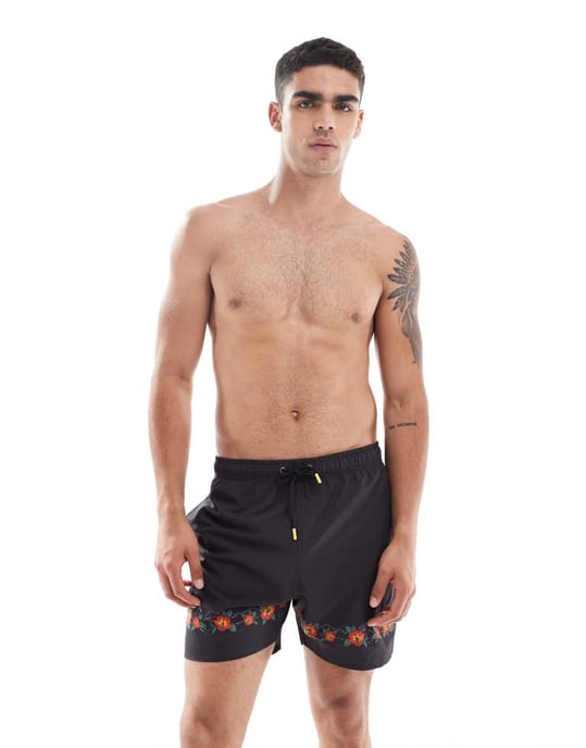 Santa Cruz Cabana hibiscus printed swimshorts in black - Image 3