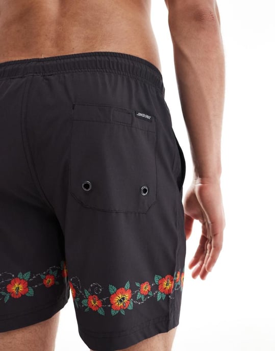 Santa Cruz Cabana hibiscus printed swimshorts in black - Image 4