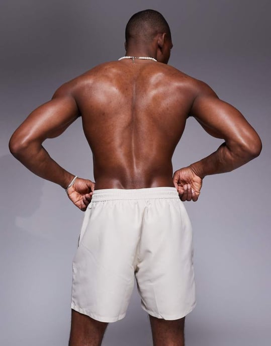ASOS DESIGN swim shorts in mid length in light stone - Image 3