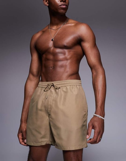ASOS DESIGN swim shorts in mid length in dark stone - Image 2