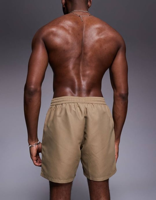 ASOS DESIGN swim shorts in mid length in dark stone - Image 4