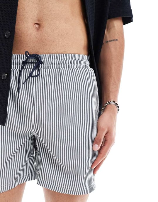 Farah Colbert seersucker stripe swim shorts in navy and white - Image 3
