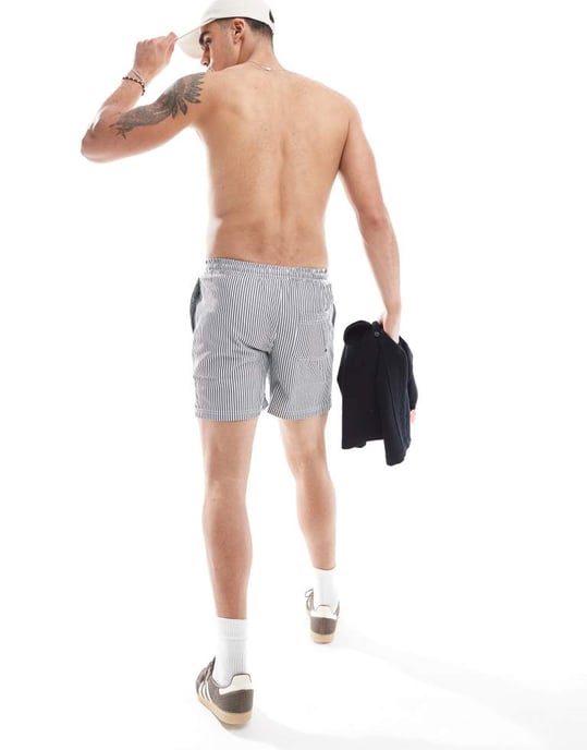Farah Colbert seersucker stripe swim shorts in navy and white - Image 4