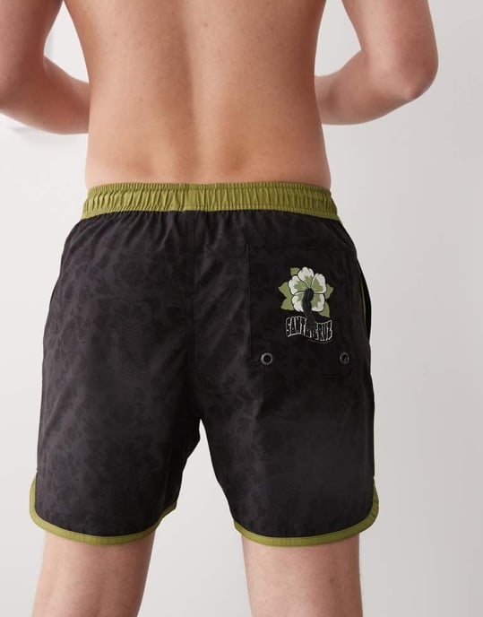 Santa Cruz drawstring swimshorts in black with khaki trim - Image 3