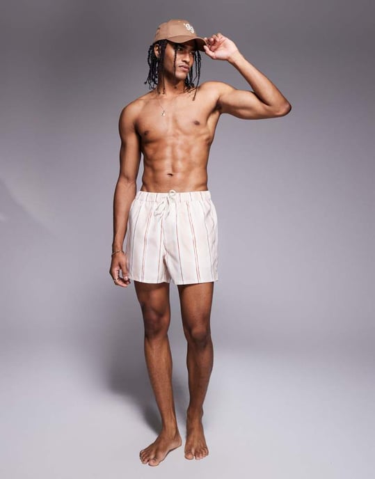 ASOS DESIGN swim shorts in short length in pink textured stripe - Image 2