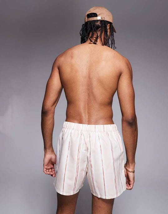 ASOS DESIGN swim shorts in short length in pink textured stripe - Image 4