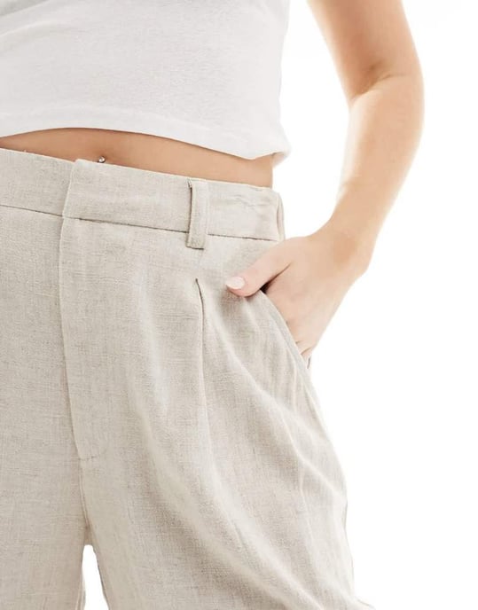 ASOS DESIGN Hourglass relaxed straight leg trousers with linen in natural - Image 2