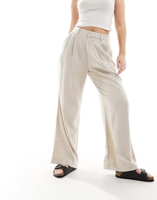 ASOS DESIGN Hourglass relaxed straight leg trousers with linen in natural - Image 4
