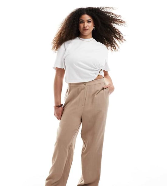 ASOS DESIGN Curve relaxed straight leg trousers with linen in mocha - Image 1