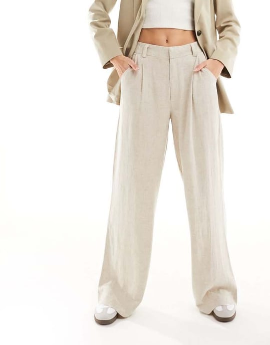 ASOS DESIGN Tall relaxed straight leg trousers with linen in natural - Image 3