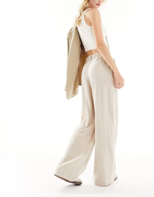 ASOS DESIGN Tall relaxed straight leg trousers with linen in natural - Image 4