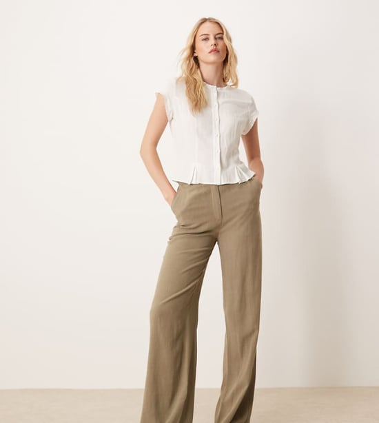 ASOS DESIGN Tall relaxed straight leg trousers with linen in khaki - Image 1