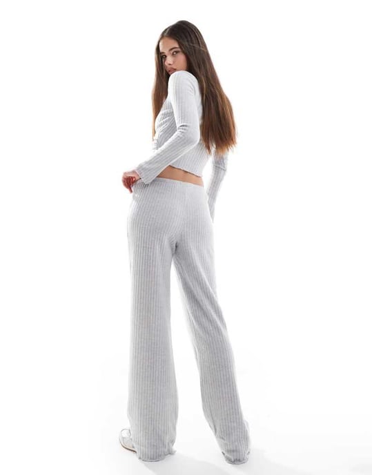 Cotton On super soft ribbed straight leg lounge trouser in grey - Image 2