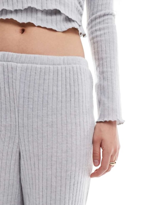 Cotton On super soft ribbed straight leg lounge trouser in grey - Image 3