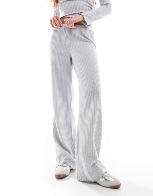 Cotton On super soft ribbed straight leg lounge trouser in grey - Image 4