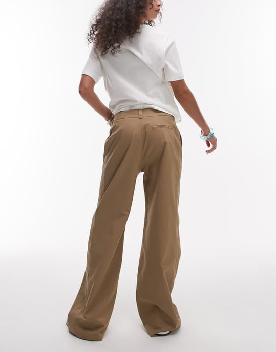 Topshop low rise casual tailored straight leg trouser in beige - Image 2