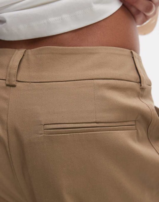 Topshop low rise casual tailored straight leg trouser in beige - Image 3
