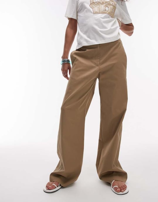 Topshop low rise casual tailored straight leg trouser in beige - Image 4