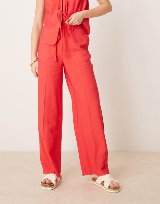 ASOS DESIGN tailored straight leg linen look trousers co-ord in red - Image 4