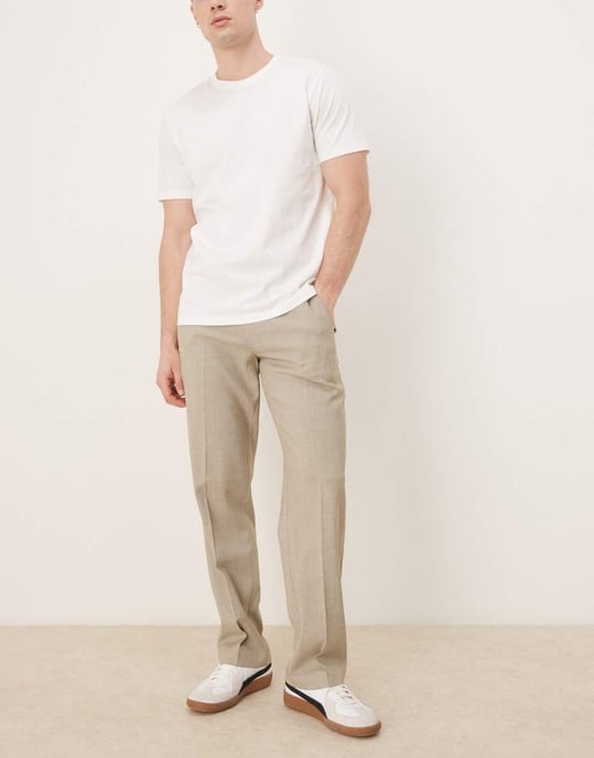 ASOS DESIGN smart straight leg trousers with side adjusters in light stone melange - Image 3