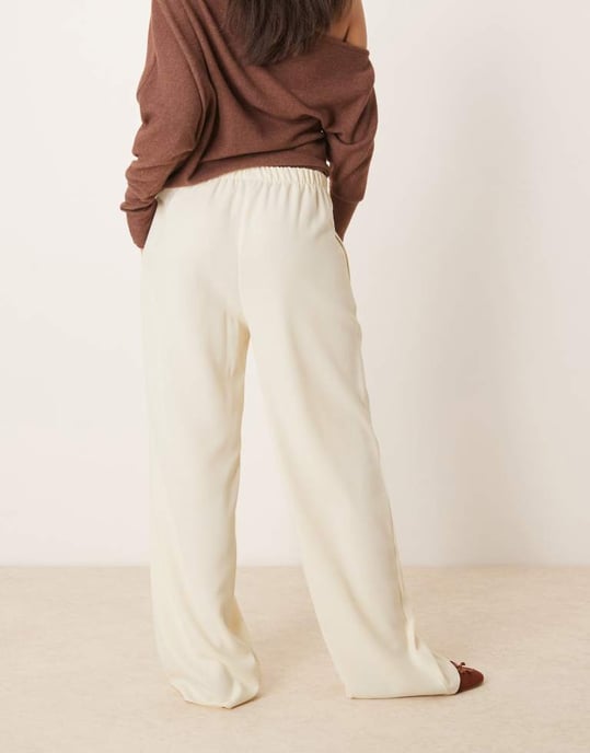 ASOS DESIGN linen look tailored tie waist pull on trousers in buttermilk - Image 3