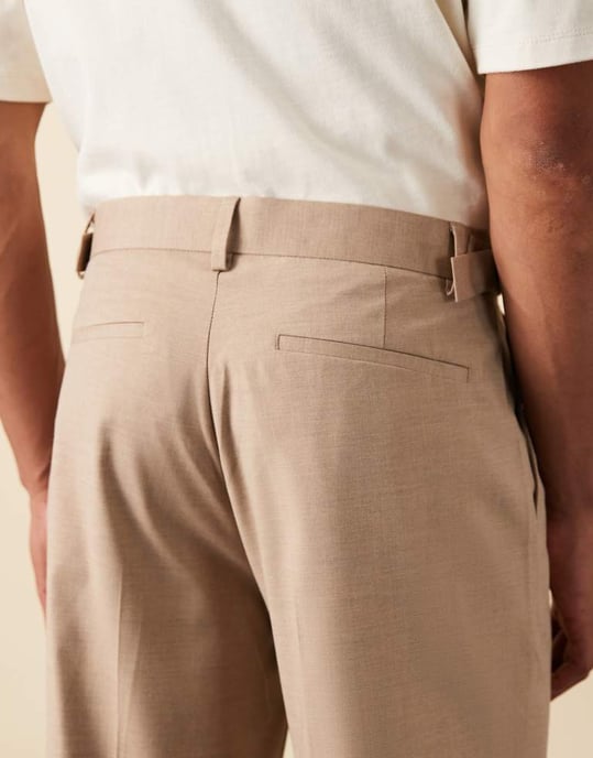 ASOS DESIGN smart straight leg trousers with side adjusters in stone linen look with front pleat - Image 4