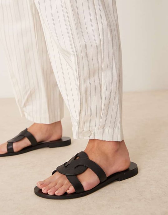 ASOS DESIGN Petite tailored linen trousers with multi way tab hem in ecru stripe - Image 3