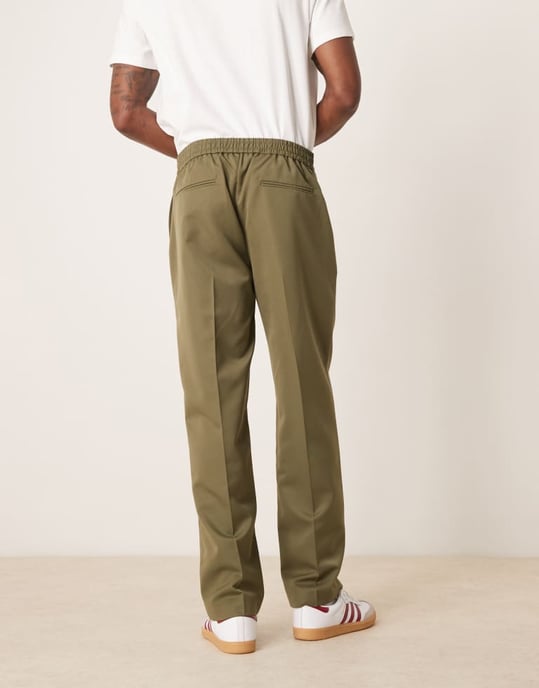ASOS DESIGN tailored co-ord straight trousers in dark green with elasticated waist - Image 4
