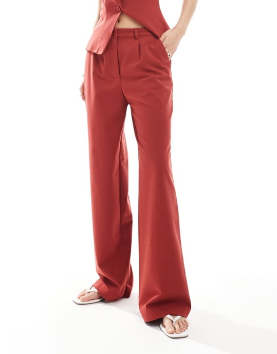 Miss Selfridge tailored straight leg trouser co-ord in cherry red - Image 2